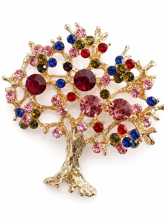 Unbranded Jewelry - Tree of Life Brooch Gold Tone Multicolor Rhinestone Crystal Pin Gift